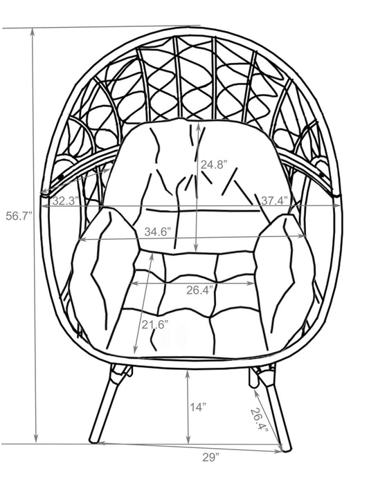Kort & Co. Coco Outdoor Patio Egg Chair - Hand-Woven Resin Wicker, UV & Weather Resistant - Dark Grey/Blue