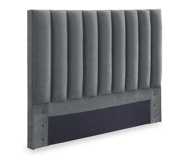 Amos Upholstered Platform Bed in Charcoal Fabric with Channelled Headboard - King Size