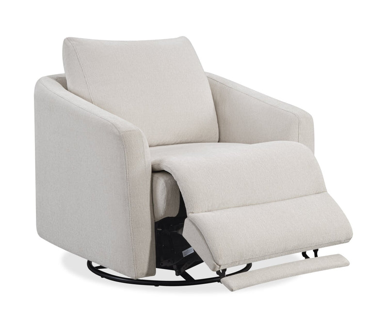 Cindy Crawford Home Aspen 33.5\" Fabric Swivel Power Reclining Chair with Power Footrest - Alabaster