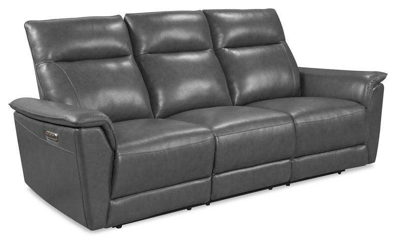 Chateau d’Ax Angelo 84.25\" Genuine Leather Power Reclining Sofa with Power Headrests - Grey