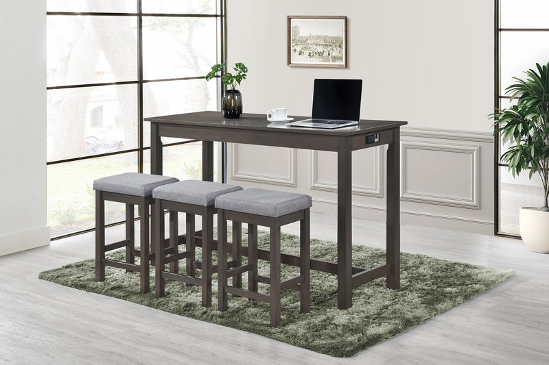 Noah 60” Modern Dinette with 3 Counter-Height Stools and USB Ports - Grey