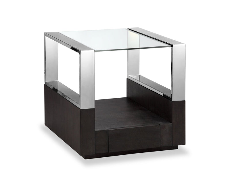 Perrin 24\" Modern Glass Top End Table with Storage and Shelf - Graphite