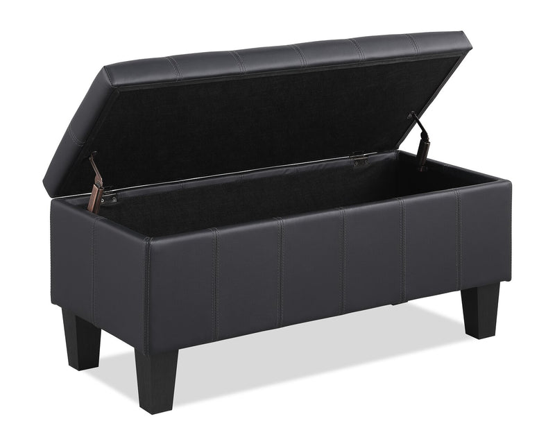 James 39.25\" Faux Leather Storage Ottoman - Black