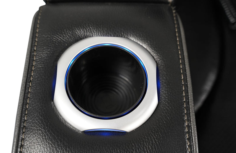 Elite 38\" Genuine Leather Massage Power Reclining Chair with Power Headrest and Storage Armrests - Black