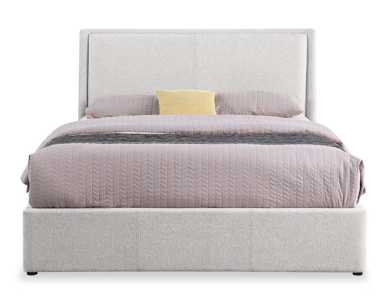 Nico Upholstered Storage Platform Bed in Polyester Taupe Fabric, Hyrdraulic Lift  - Queen Size