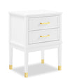Alia Bedside 2-Drawer Nightstand with Gold Accent, 18\"W x 25.75\"H - White