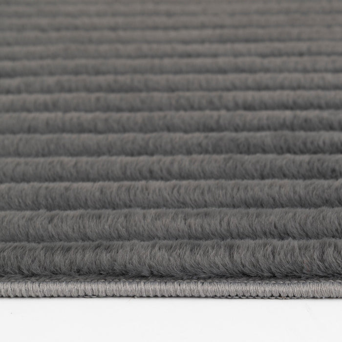 Dream Step Memory Foam Channel Dark Grey Faux Fur Area Rug - 5' x 7'
