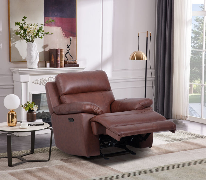 Sorrento 42\" Genuine Leather Power Reclining Chair with USB Port - Madrid Brick Brown