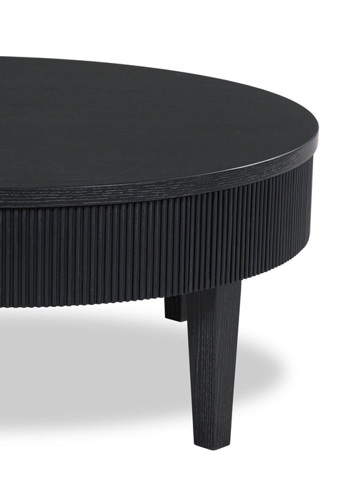 Sanford 42” Contemporary Round Solid Wood Coffee Table with Storage - Black