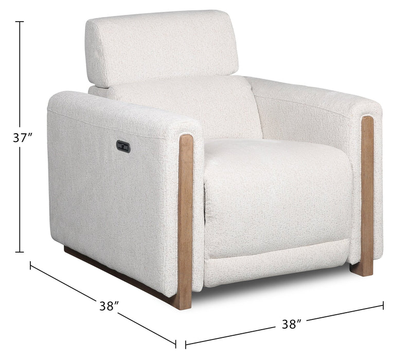 Sable 38\" Chenille Fabric Power Reclining Chair with Power Headrest and USB Port - Alabaster White