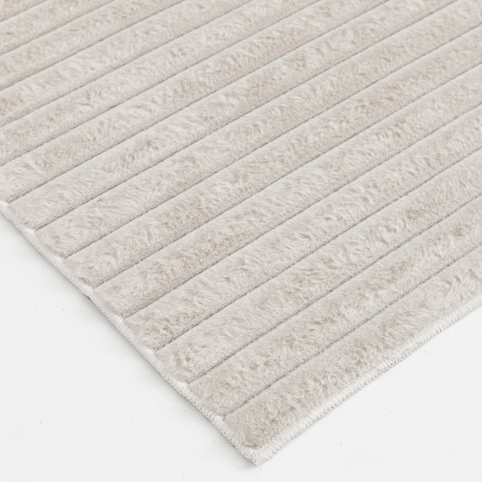 Faux Fur Channel Ivory Area Rug with Memory Foam Backing - 7' x 10'