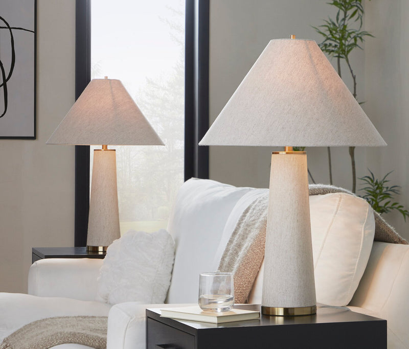 Rachel 19\" Contemporary Table Lamp with Linen Shade – Brass