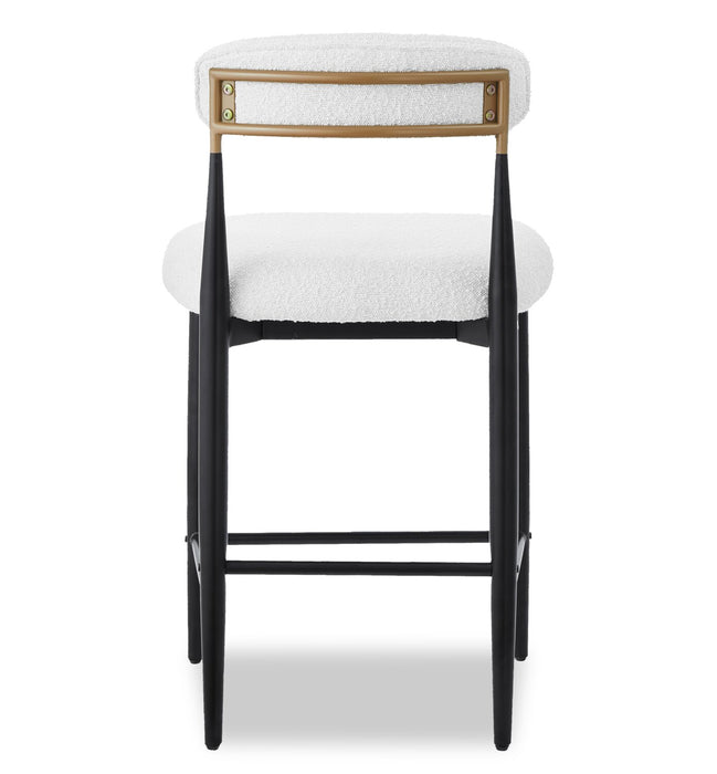 Kort & Co. Capri Counter-Height Stool with Boucle Fabric & Gold Accent, Metal - White