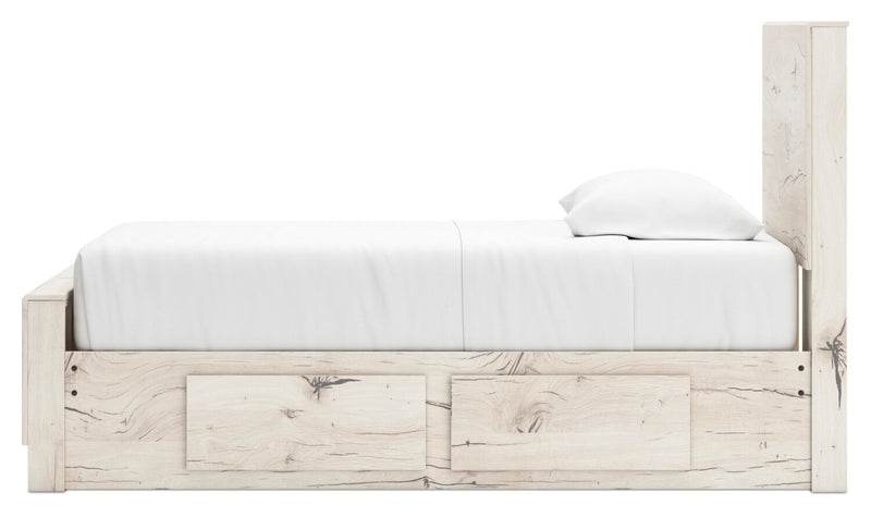 Derekson Storage Bed with 2 Built-In Side Drawers for Kids, Rustic White - Twin Size