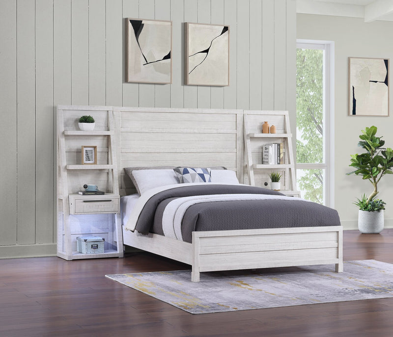 Haven Pier Bed with Headboard, Frame & 2 Piers, USB, LED, White - Queen Size