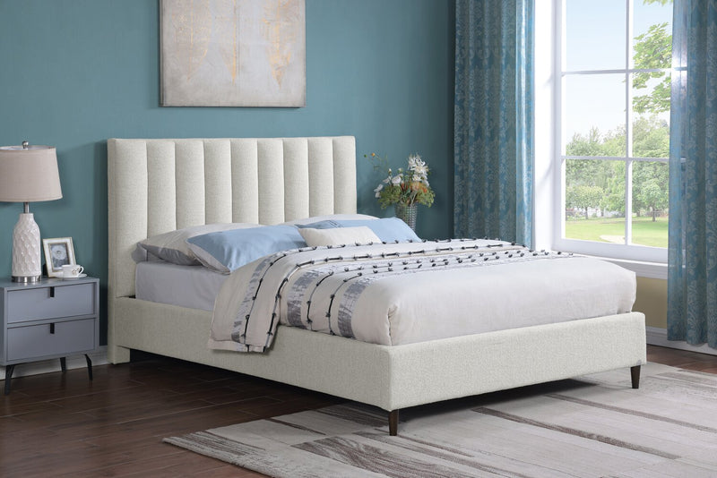Kort & Co. Rain Upholstered Platform Bed in Light Grey Fabric, Tufted - Full Size