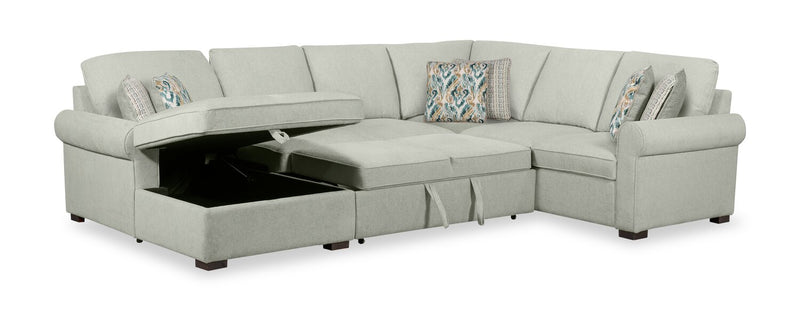 Scott Living Haven 4-Piece Left-Facing Chenille Fabric Sleeper Sectional with Storage Chaise - Seafoam Blue