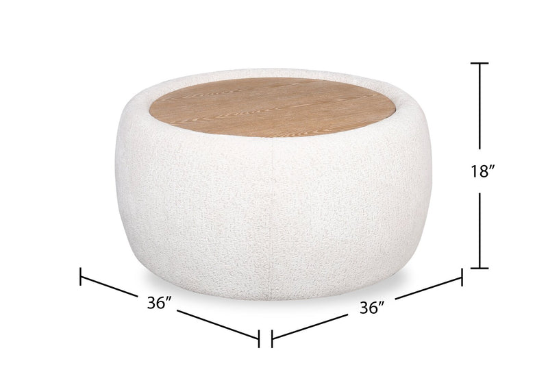Rio 36\" Chenille Fabric Cocktail Ottoman with Wood Top and Legs - Alabaster White
