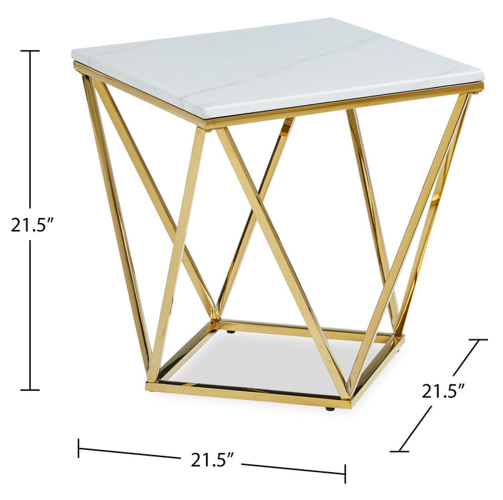 Amanda 21.5\" Modern Square End Table - White Marble Top with Gold Metal Base