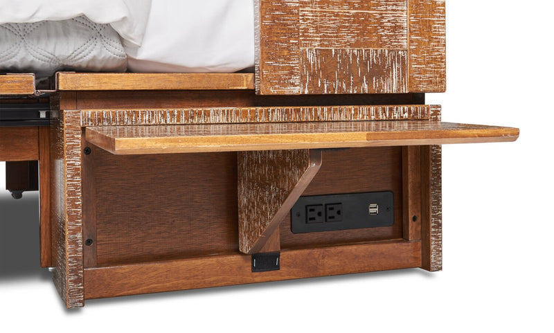 Parker Cabinet Bed with Memory Foam Mattress,  Weathered Brown - Queen Size