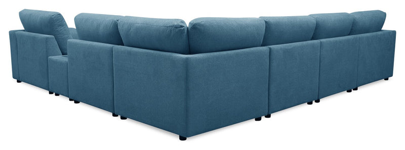 Voyage Modular 7-Piece Left-Facing Fabric Sectional with Console and Removable Back Cushions – Blue