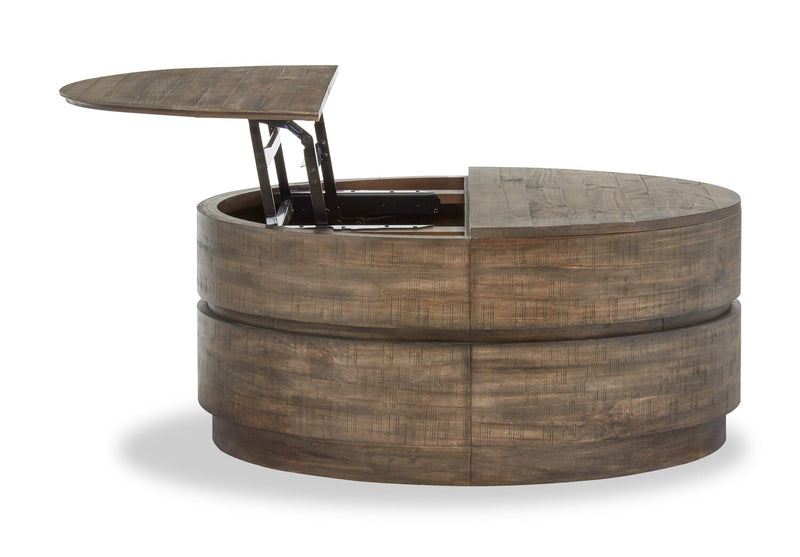 Elm 40” Round Rustic Pine Lift Top Coffee Table with Casters - Brown