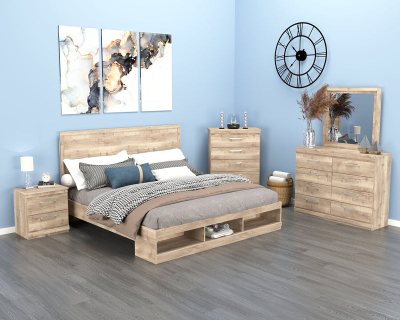 Oakley Platform Bed with Headboard & Storage Frame, Made in Canada, Natural - Queen Size