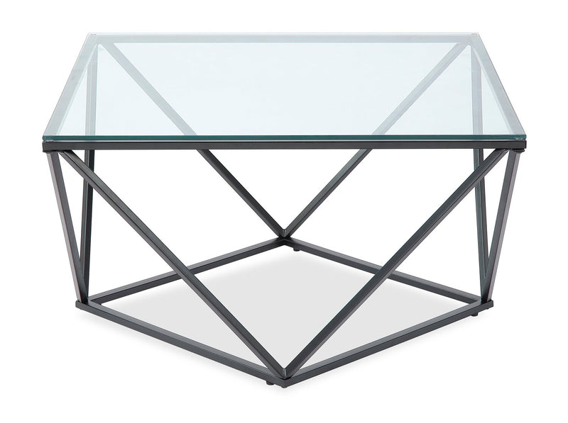 Prism 31.5\" Modern Glass Top Coffee Table – Glass with Metal Base 