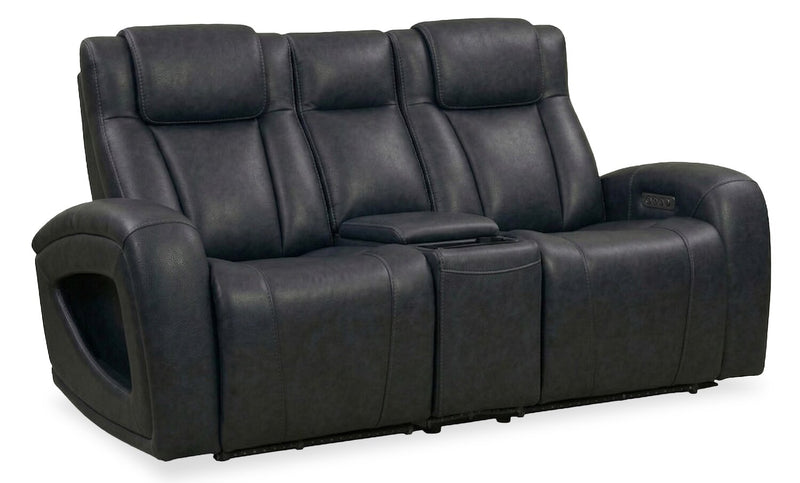 Shaquille O’Neal Home Titan 81\" Genuine Leather Power Reclining Loveseat with Shaq-o-pedic Comfort – Black