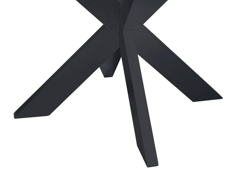 Remi Dining Table with Glass Top & Wood Geometric Base, 42\"W Round - Black