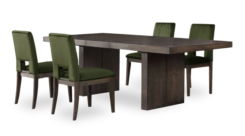 Zelda 5pc Dining Set with Table & 4 Chairs, 78-96\"W - Green & Espresso Brown
