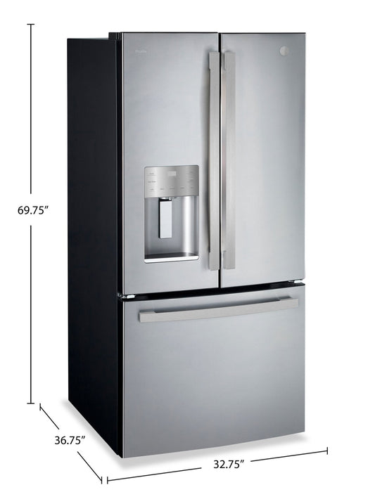 GE Profile 33\" 24.8 Cu. Ft. French-Door Refrigerator - Fingerprint Resistant Stainless Steel - PFE24HYRCFS
