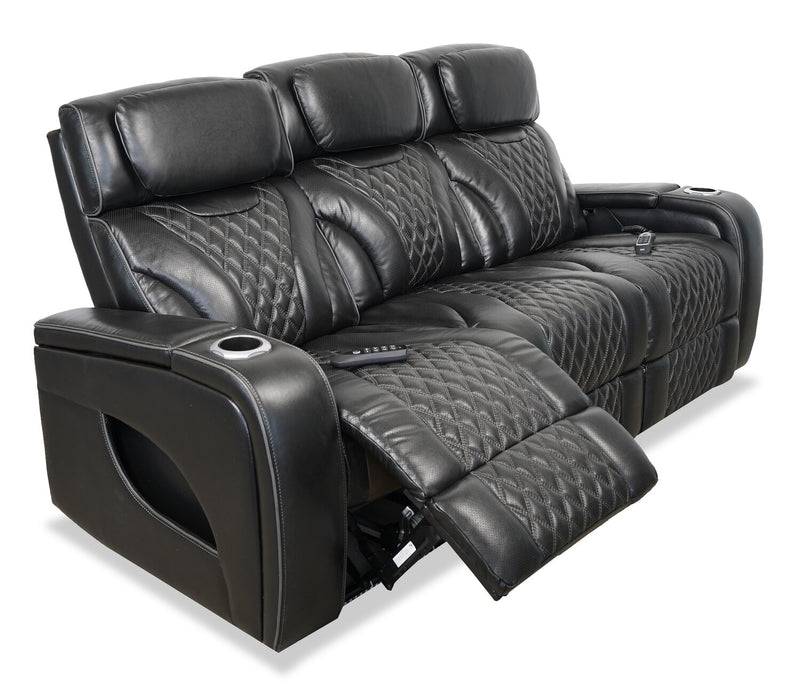 Elite 86\" Genuine Leather Massage Power Reclining Sofa with Immersive Audio and Power Headrests - Black
