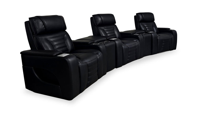 Zen 5-Piece Leather-Look Fabric Home Theatre Power Reclining Sectional with Massage and Two Storage Consoles - Black