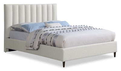 Kort & Co. Rain Upholstered Platform Bed in Light Grey Fabric, Tufted - Full Size | Lit plateforme rembourré Rain de Kort & Co. en tissu gris clair capitonné - format lit double