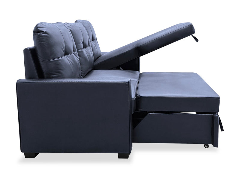 Carter 2-Piece Right-Facing Leather-Look Fabric Sleeper Sectional with Storage Chaise - Black