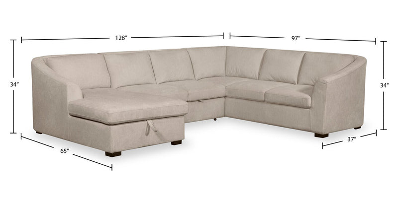 Envy 3-Piece Left-Facing Chenille Fabric Sleeper Sectional with Storage Chaise - Almond Beige