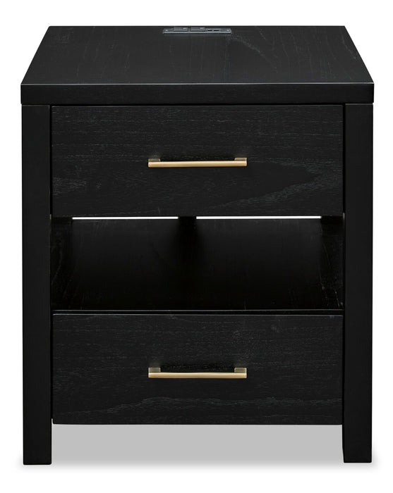 Julian 22” Contemporary End Table with Storage and USB Ports - Black