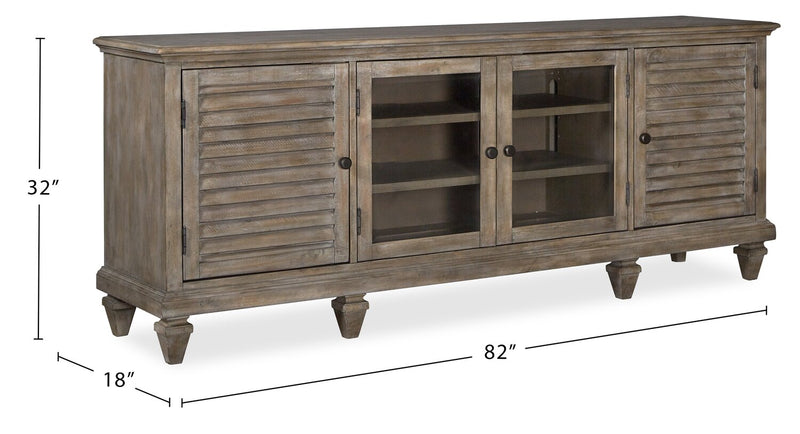 Baron 82” Rustic Pine TV Stand with Storage and Cable Management for TVs up to 90” - Dovetail Grey