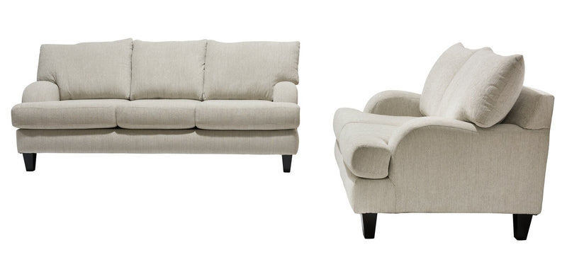 Made in Canada Nofia 58\" Chenille Fabric Loveseat with Two Accent Pillows and Wood Legs - Linen Beige