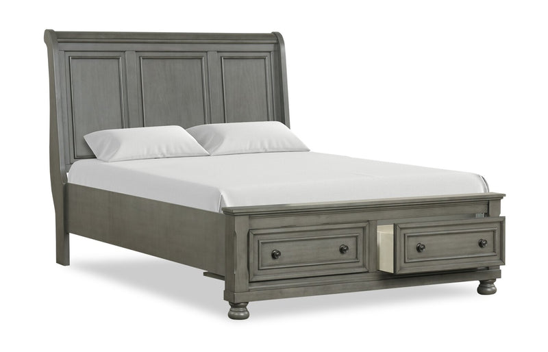 Chelsea 6pc Bedroom Set with Storage Bed, Dresser & Mirror, Grey - Queen Size