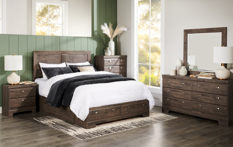 Yorkdale 6pc Bedroom Set with 6-Drawer Storage Bed, Dresser, Mirror & Nightstand, Grey - Queen Size