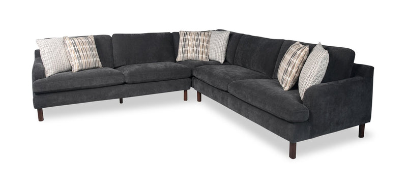 Jorja 3-Piece Chenille Fabric Sectional with Wood Legs and Accent Pillows - Granite Grey