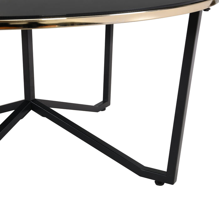 Xander 36\" Modern Round Glass Top Coffee Table - Black and Gold with Metal Legs
