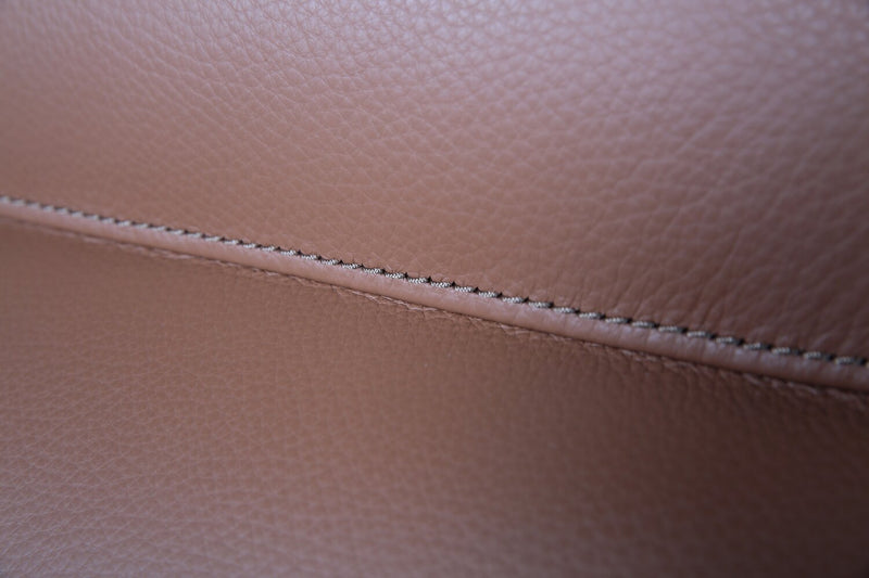 Aydin 27.5\" Genuine Leather Pushback Reclining Accent Chair with Wood Armrests and Legs - Camel Orange