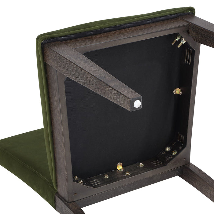 Zelda Dining Chair with Chenille Fabric - Green & Espresso Brown