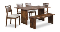 Vale 6pc Dining Set with Table, Bench & 4 Chairs, Wood, 72