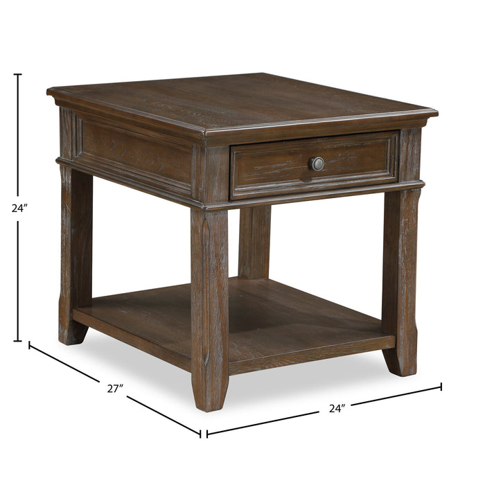 Weston 24” Traditional End Table with Storage and USB Port - Brown Elm