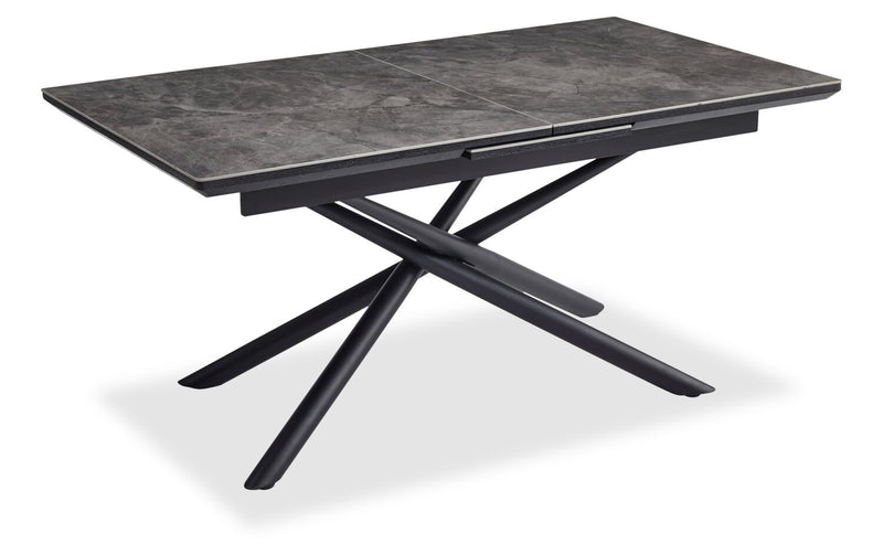 Tavo Dining Table with 63-79\"W Extension, Metal, Pedestal Base - Grey & Black
