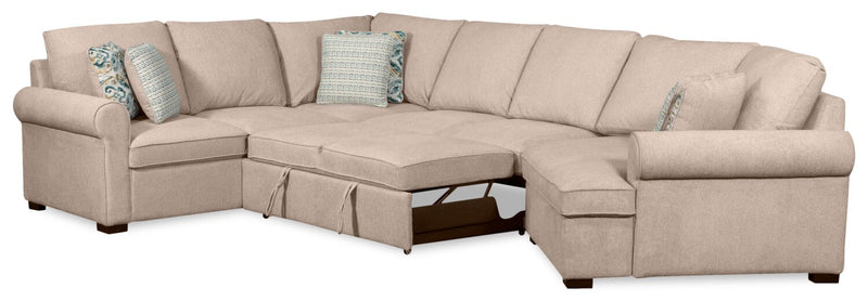 Scott Living Haven 3-Piece Right-Facing Chenille Fabric Cuddler Sleeper Sectional - Taupe